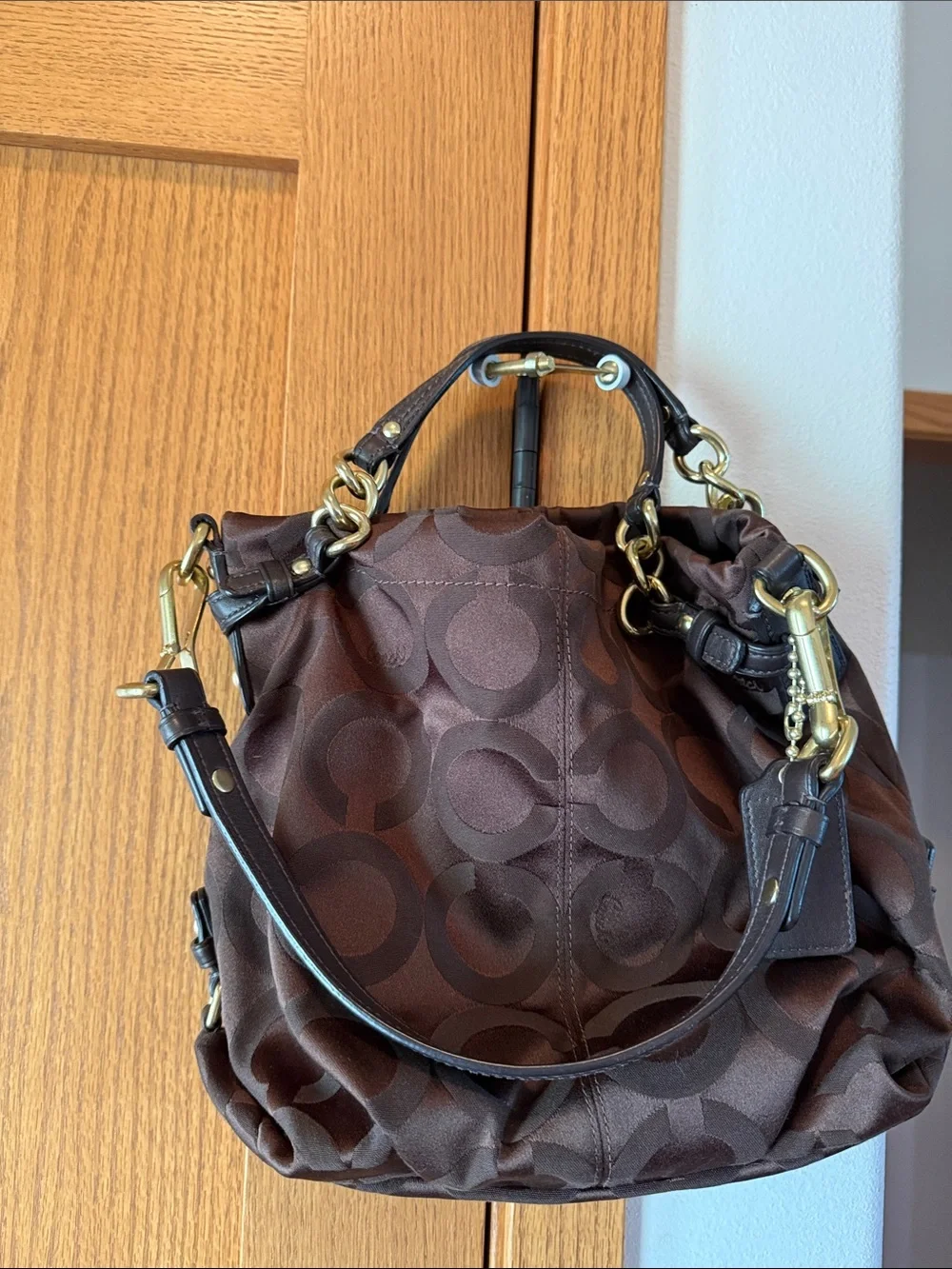 Coach Signature Op Art Hobo Handbag, Brown